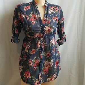 Kirra XS Floral Cotton Button Front Top Tunic